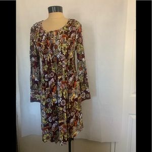 Sahalie Floral Pleated Peasant Boho Shift Dress S